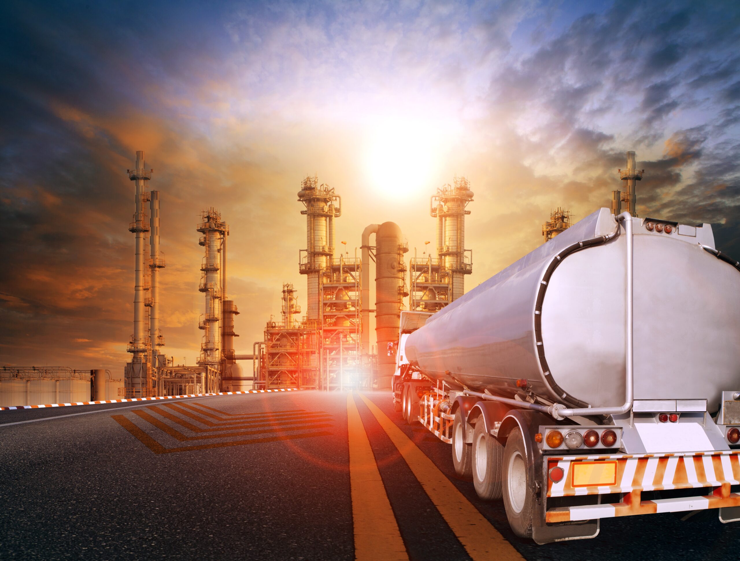 oil container truck and heavy petrochemical industries plant for petroleum fuel industrial theme